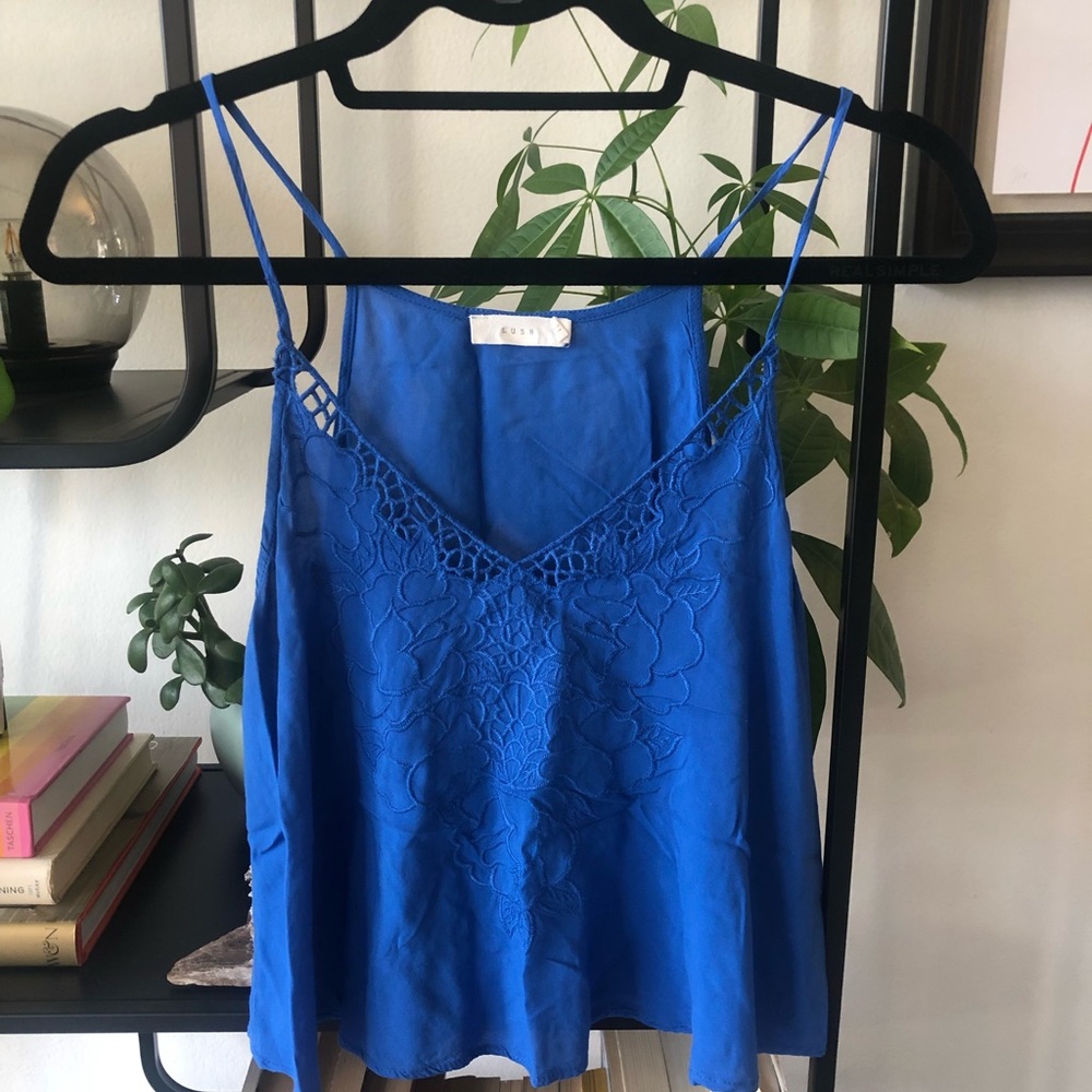 Lush Blue Embroidered Crop Top